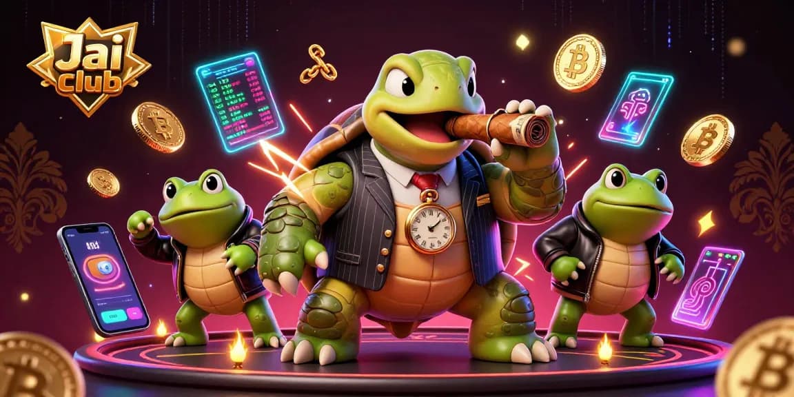Engage with Jai club's vibrant casino atmosphere, featuring a mobster turtle and bullfrog enforcers.