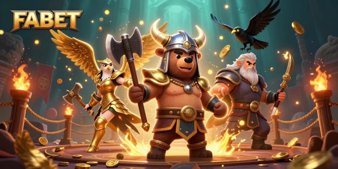 FABET features a dynamic illustration of Viking and eagle characters amid golden gaming elements.