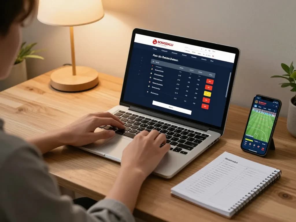 BONGDALU user placing strategic sports bets on a laptop in a cozy home environment.