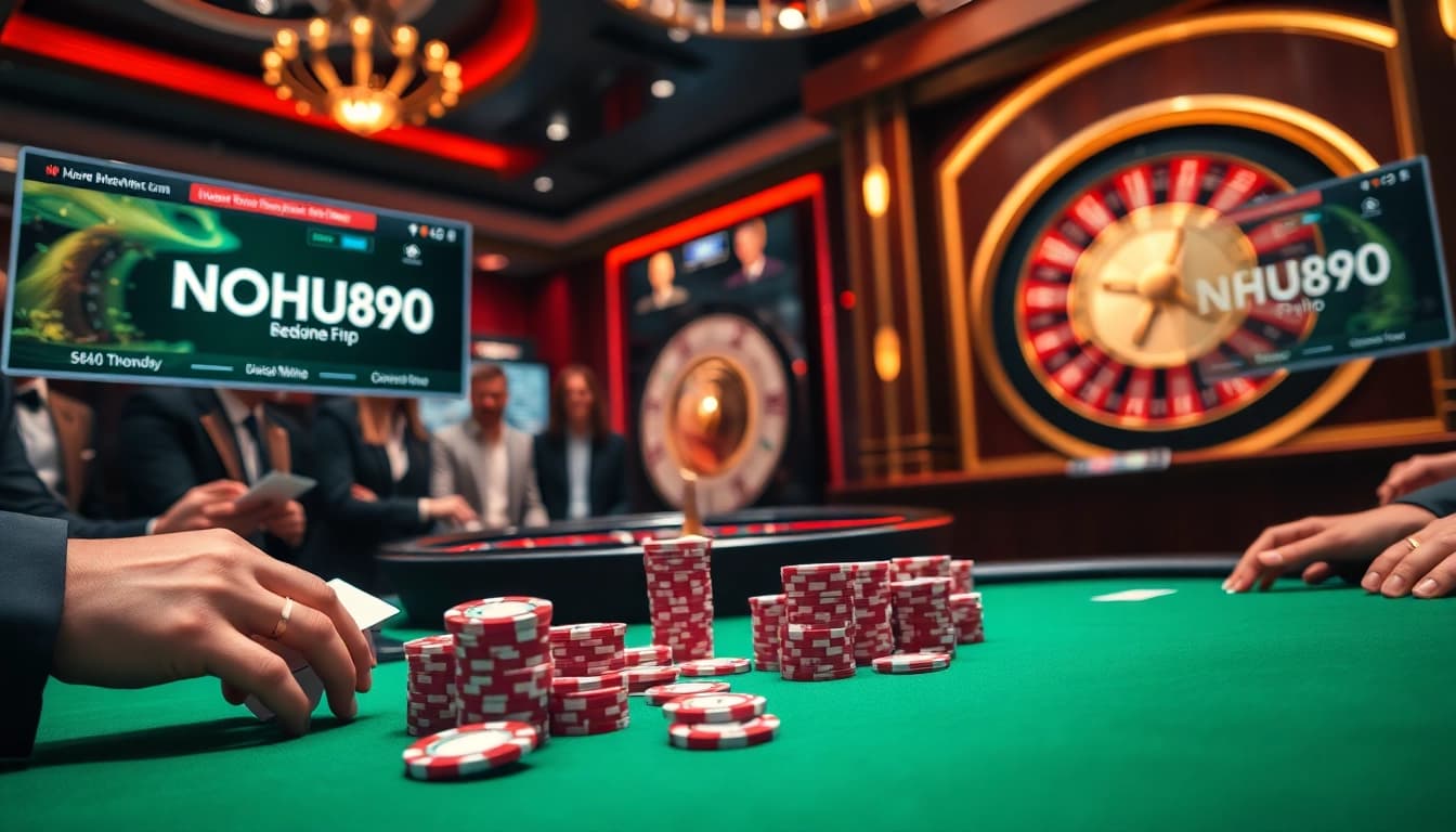Engaged players at NOHU90 poker table showcasing vibrant casino excitement.