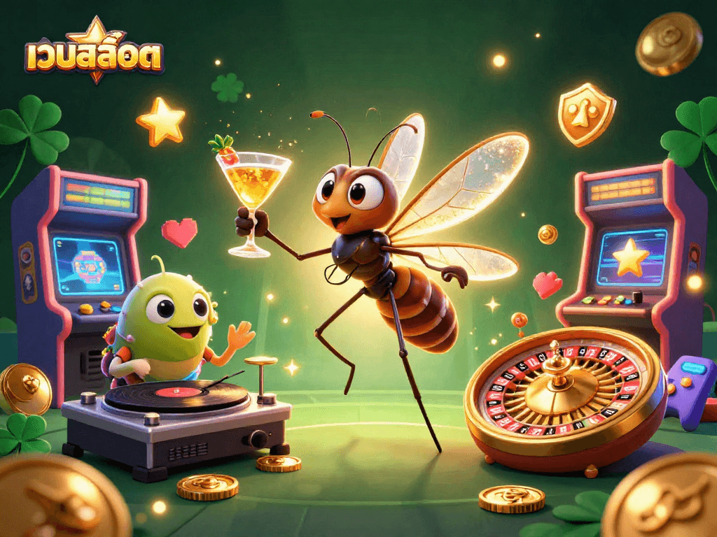 Engage in the exciting world of เว็บสล็อต with a vibrant 3D illustration showcasing casino elements and gaming fun.