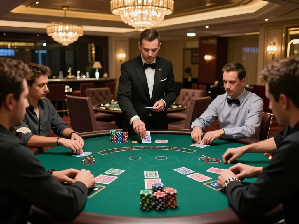 Players engaged in high-stakes blackjack at 7M casino, showcasing strategic gameplay and ambiance.