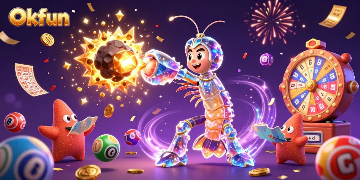 Engage in thrilling gaming experiences with Okfun's vibrant 3D casino illustration showcasing adventure.