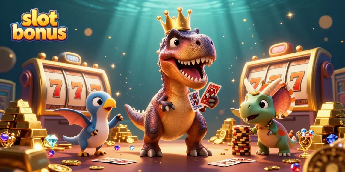 Experience slot bonus action with a T-Rex dealer and chip-stacking triceratops in casinos.