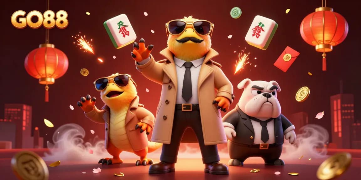 GO88 offers thrilling gaming experiences amidst an exciting casino scene with raptors and vibrant elements.