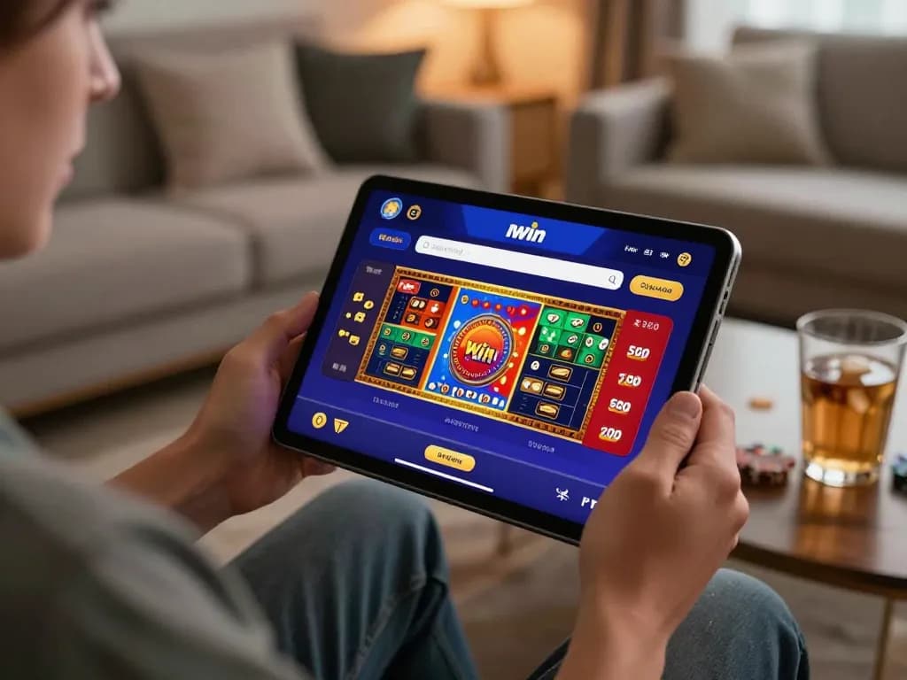 Engaging moment on IWIN app showcasing exciting online casino gameplay from a cozy home setup.