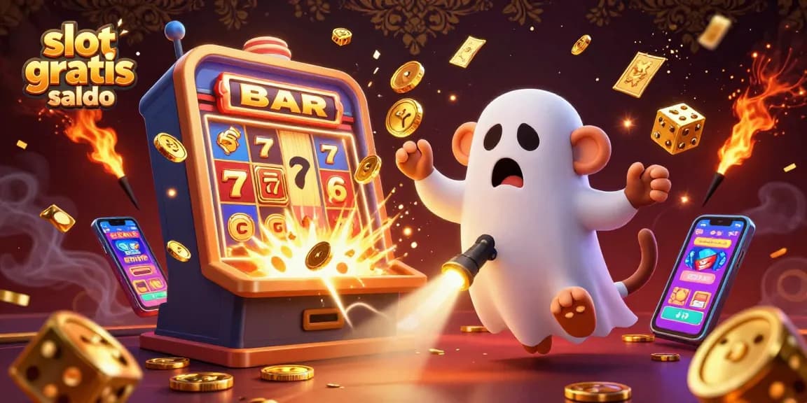Experience slot gratis saldo with excitement as a playful poltergeist monkey juggles coins in a vibrant casino scene.