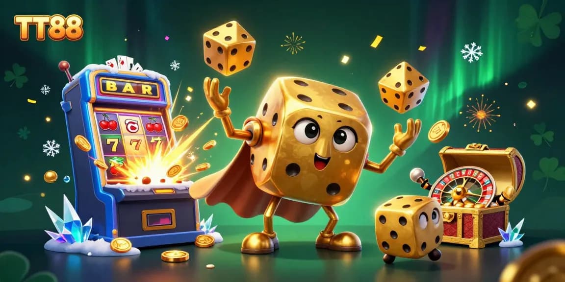 TT88 brings the excitement of a digital casino with a golden dice golem and jackpot elements.