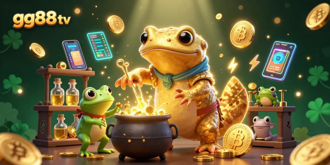 Join the action at gg88 tv with a magical scene of cartoon characters transmuting base metals into gold in an enchanting casino.