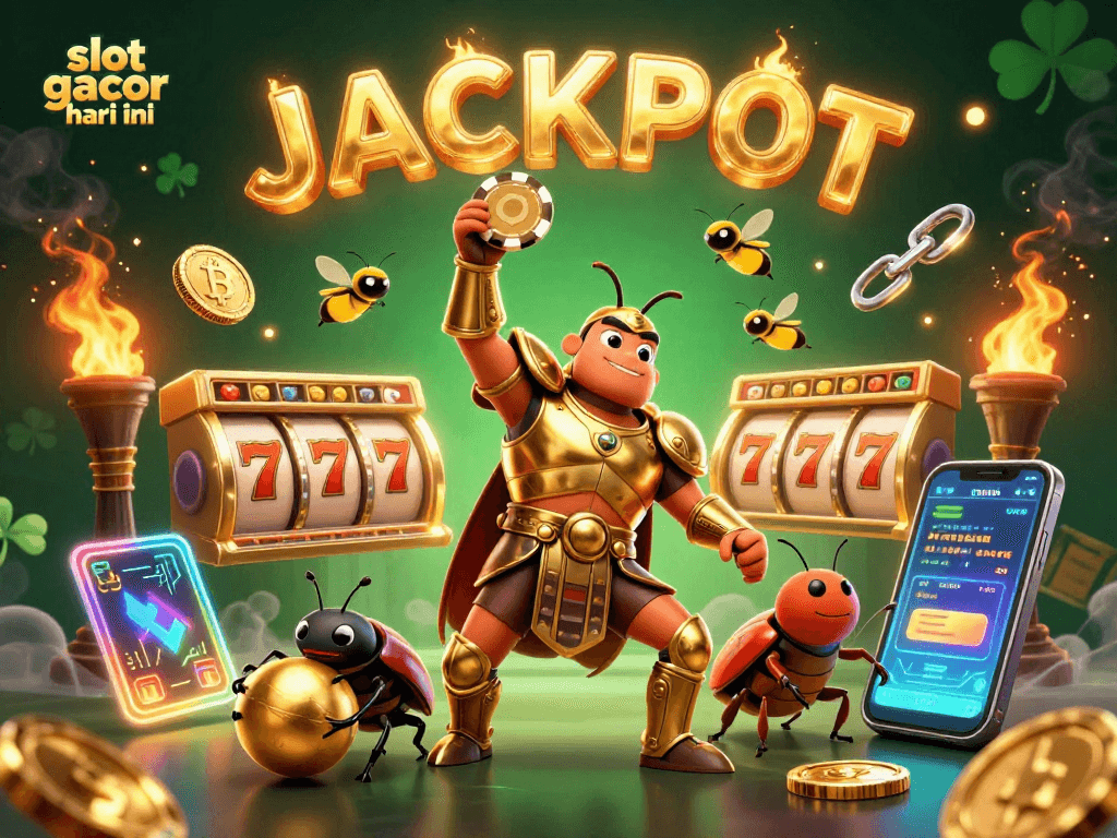 Experience thrilling excitement with slot gacor hari ini as the heroic beetle celebrates a big win!