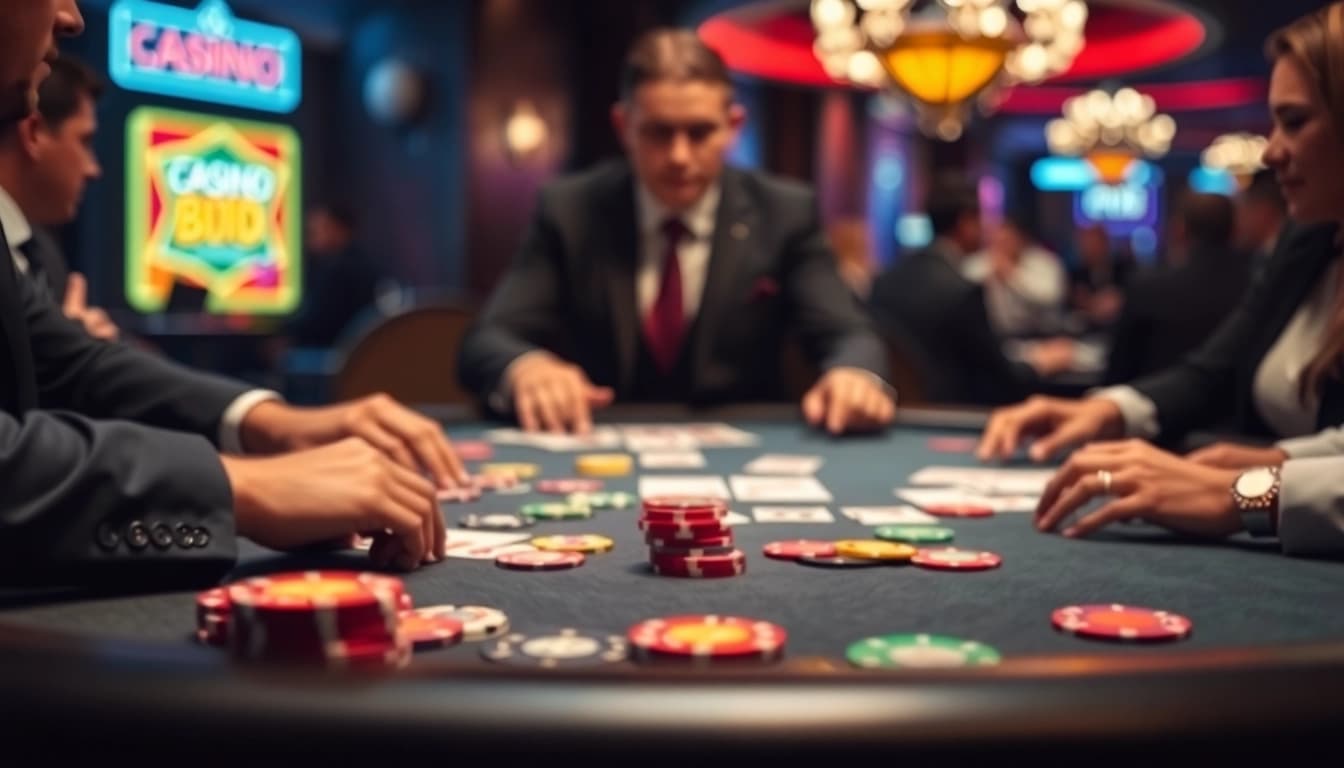 Situs toto menghidupkan suasana kasino dengan pemain dan dealer berinteraksi di meja permainan