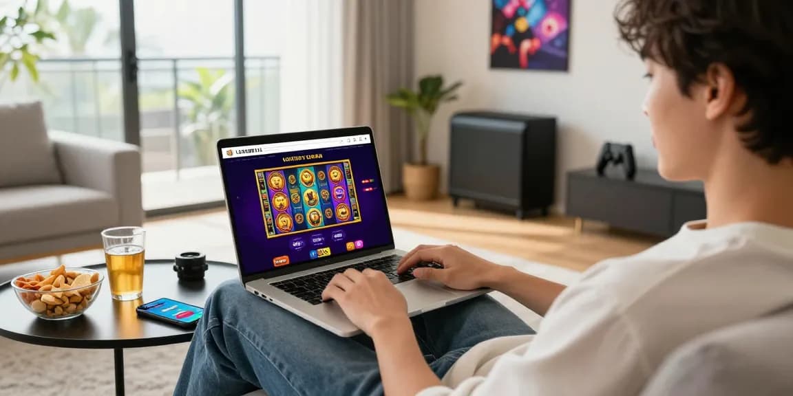 LUXURY111 Daftar permainan slot online di ruang tamu modern dengan suasana santai.