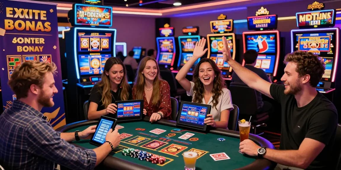 Exciting gaming experience at new online slot sites with players enjoying vibrant slots in a lively casino atmosphere.