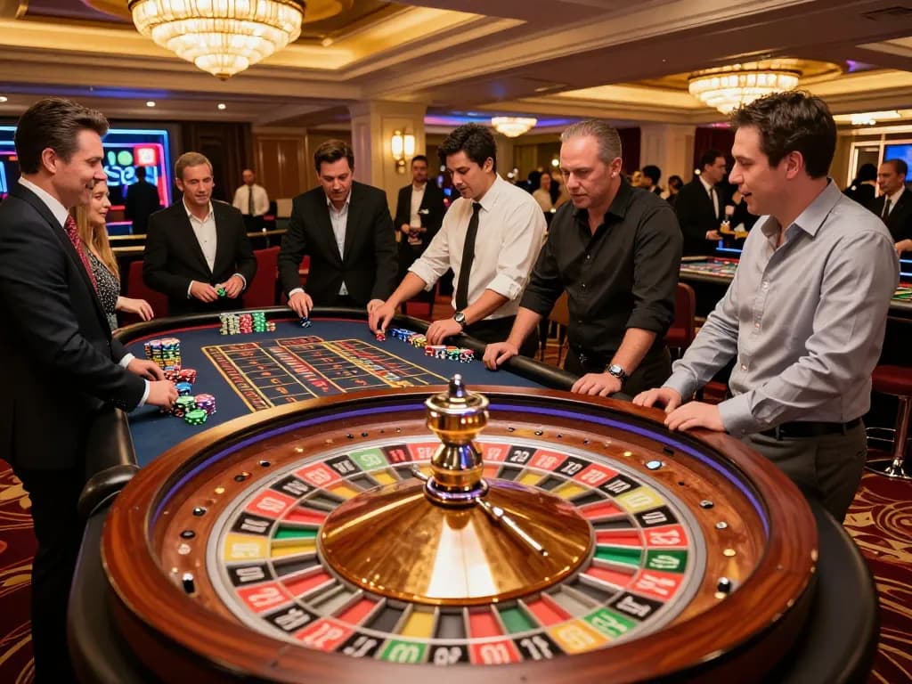 Experience the thrill of live roulette at 77WIN casino, players eagerly placing bets.