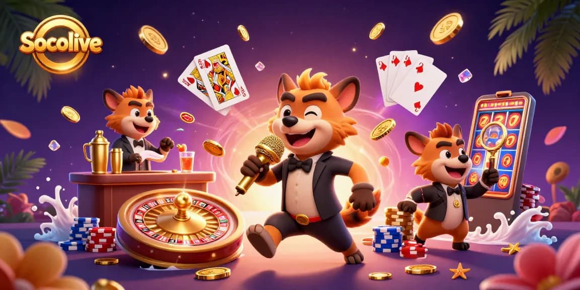 Socolive hyenas entertain as they mix drinks, check IDs, and tell jokes in a vibrant casino atmosphere.