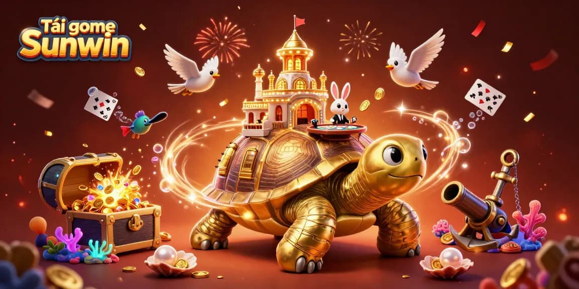 Experience Tải game Sunwin with a majestic golden tortoise casino and vibrant sea-themed elements.