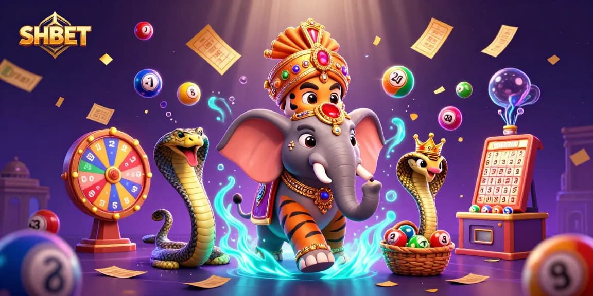 Engaging illustration of SHBET featuring a royal tiger and a jewel elephant surrounded by colorful lottery elements.