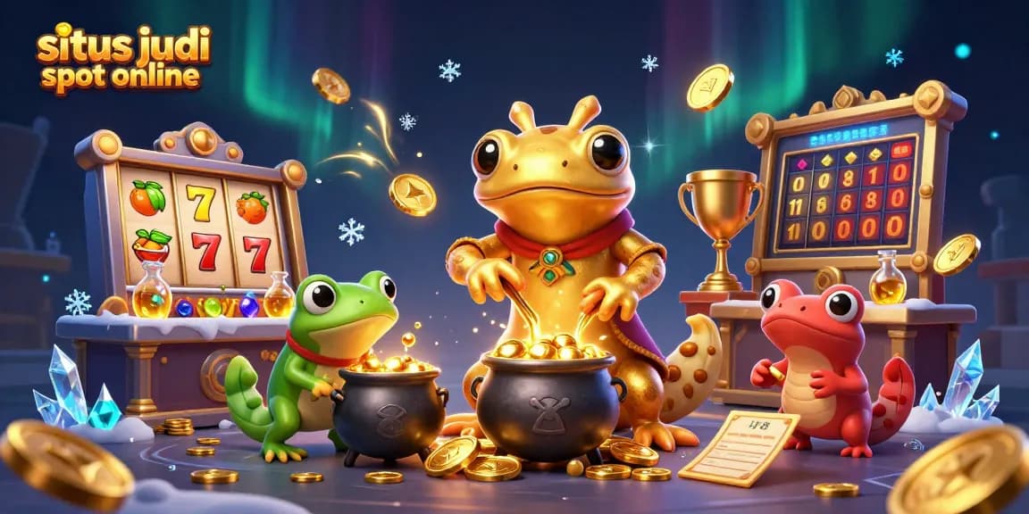 Visualisasikan pengalaman bermain situs judi slot online dengan simbol slot dan koin emas yang dinamis.