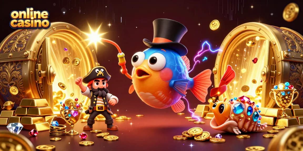 Engage with the online casino experience featuring vibrant 3D underwater characters and treasures.