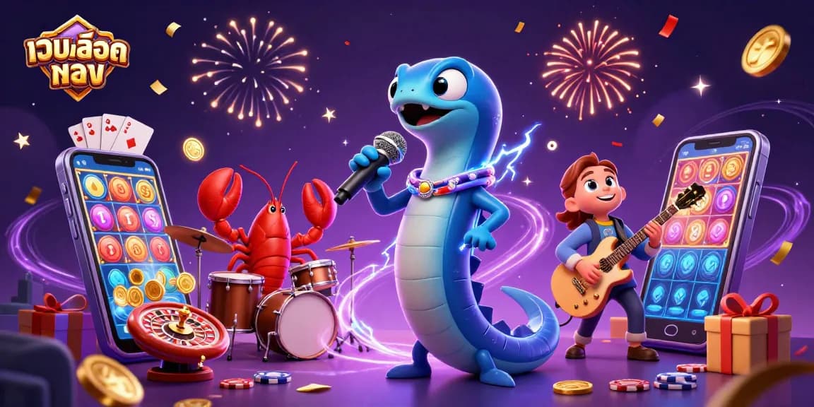 Experience เว็บสล็อตตรง action with a vibrant underwater casino scene featuring an electric eel DJ.