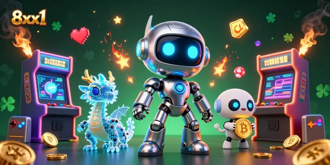Experience thrilling wins with 8xx1’s vibrant 3D gaming scene featuring engaging characters and casino elements.