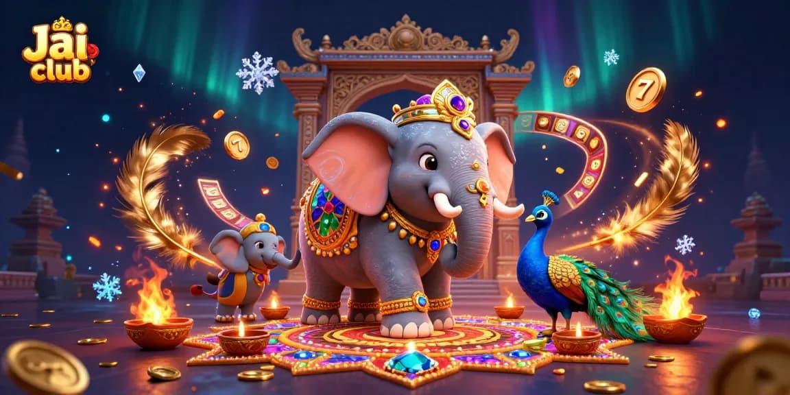 Engage with exciting games on Jai club featuring a vibrant Diwali-themed casino scene packed with colorful elements.