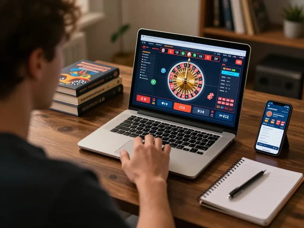 Player engaging in Max88 roulette game online, focused on detailed betting interface in a cozy home setting