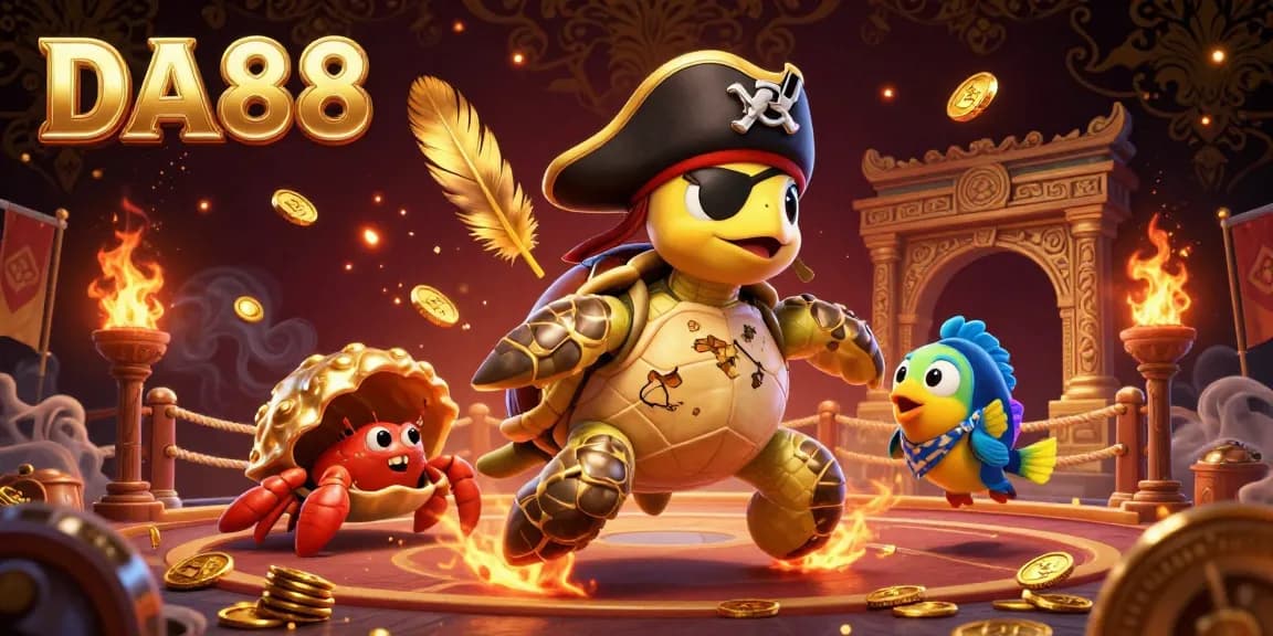 Experience thrilling casino action with DA88 featuring a pirate turtle and treasures.