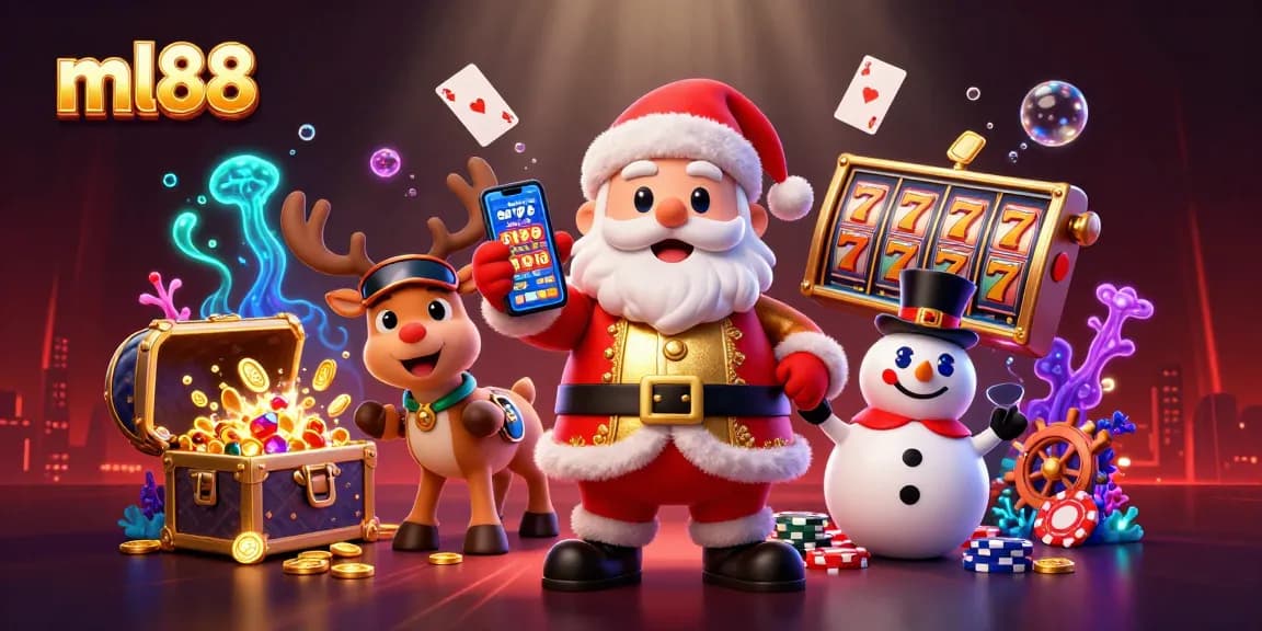 Experience the excitement of ml88 with Santa and friends amidst dazzling casino elements!