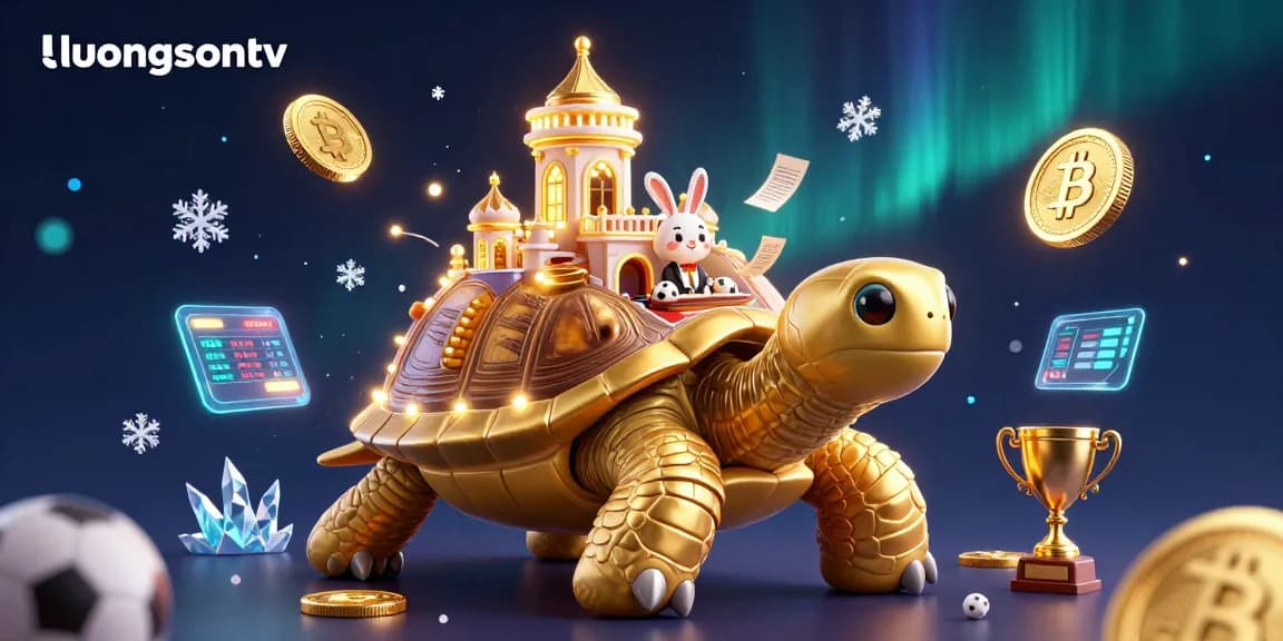 Experience the excitement of sports betting on LuongsonTV with dynamic visuals of casino elements and glowing coins.