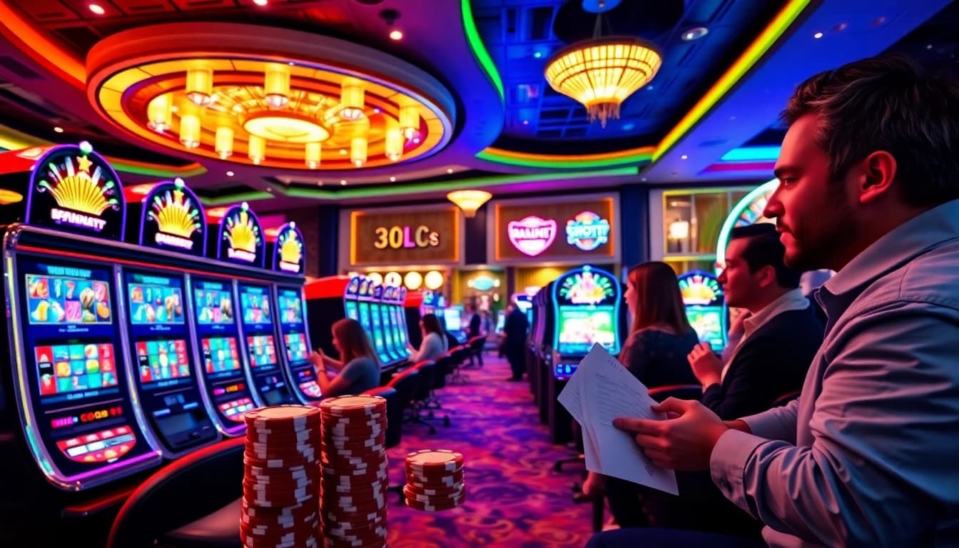 Engaging scene of players enjoying slot online apiraja88 in a vibrant casino.