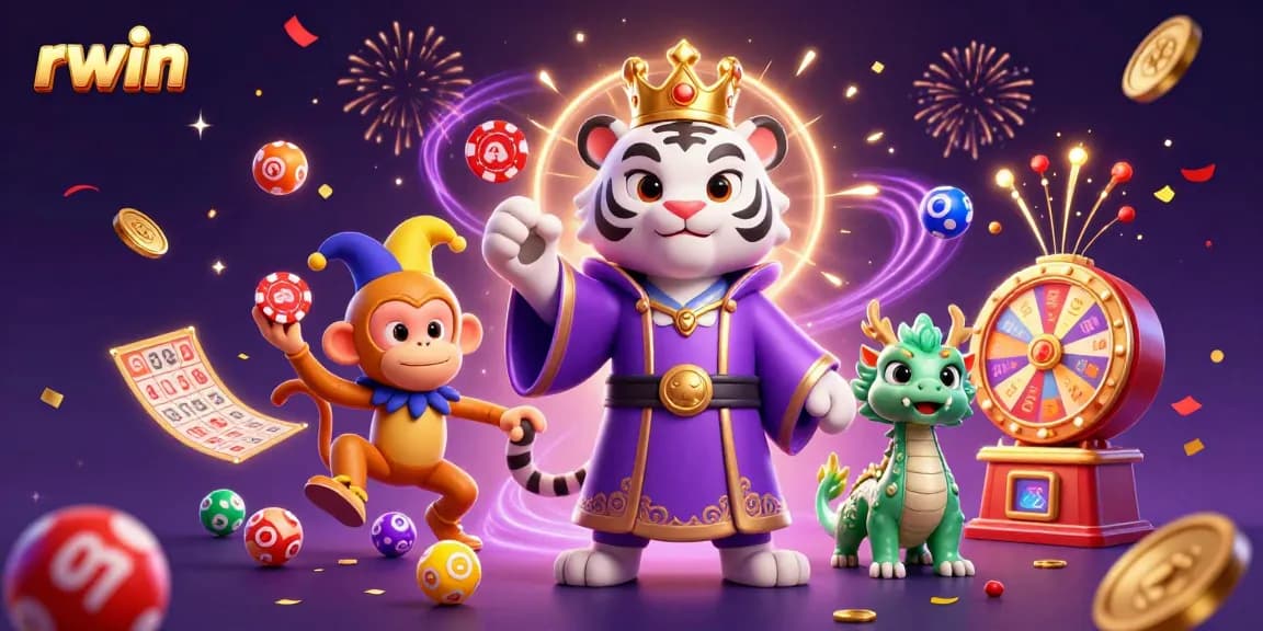 Win big at rwin with a lively casino scene featuring dynamic game elements and engaging characters.