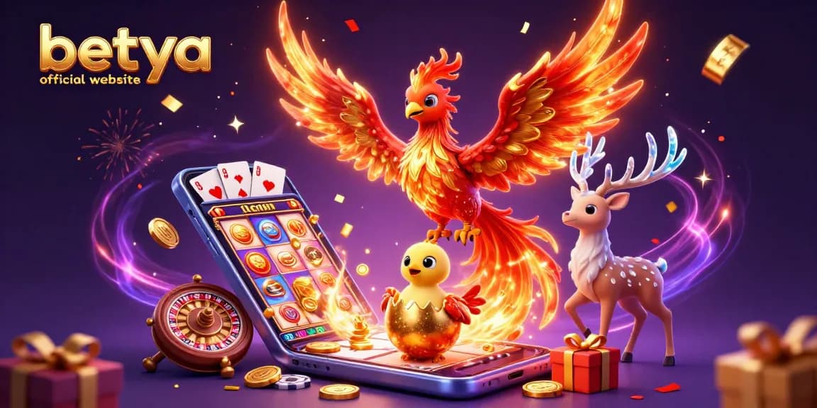 Experience thrilling gaming at betya official website with vibrant casino visuals featuring phoenixes and slot games
