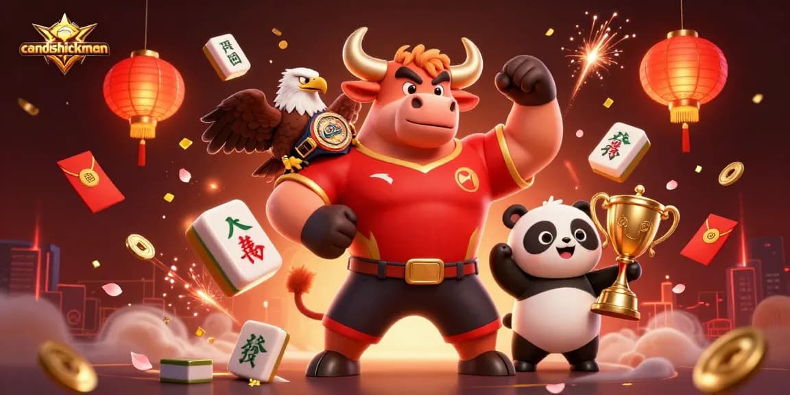 Engage with candishickman and win big as vibrant characters celebrate with golden mahjong tiles.