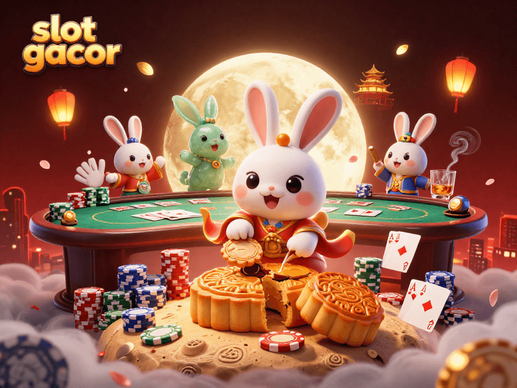 Engage in thrilling gameplay with slot gacor as the moon rabbit reveals hidden prizes in a 3D casino scene.
