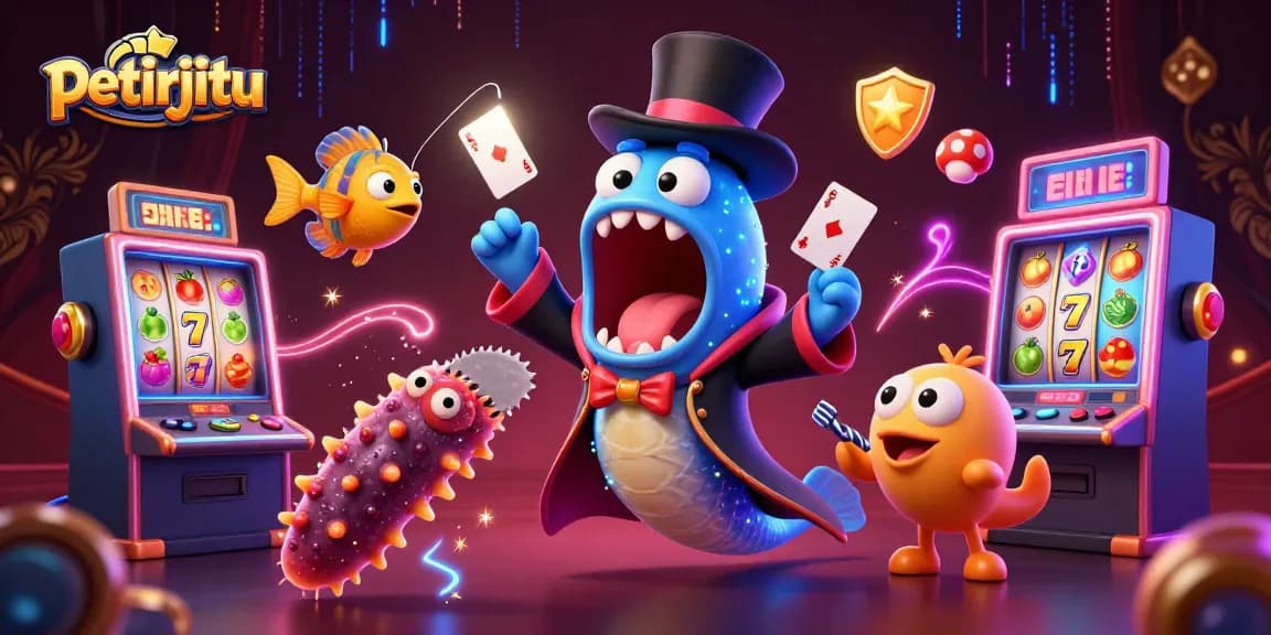 PETIRJITU menghadirkan aksi menarik dengan guppy gulper sambil bermain kartu di dunia kasino virtual.