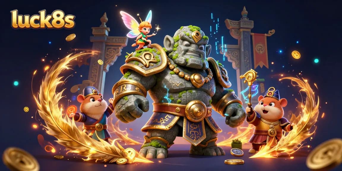 Engage in exciting gameplay with luck8s at this vibrant casino-themed illustration featuring a magical golem.