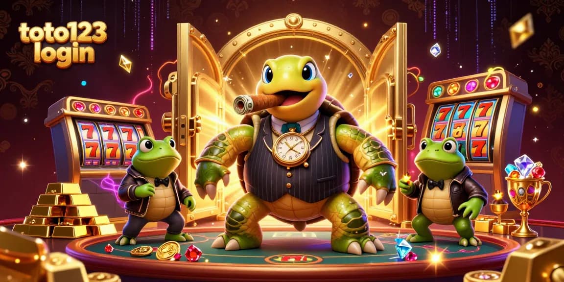 Engage with the thrilling ambience of the toto123 login screen with vibrant casino elements and iconic characters.