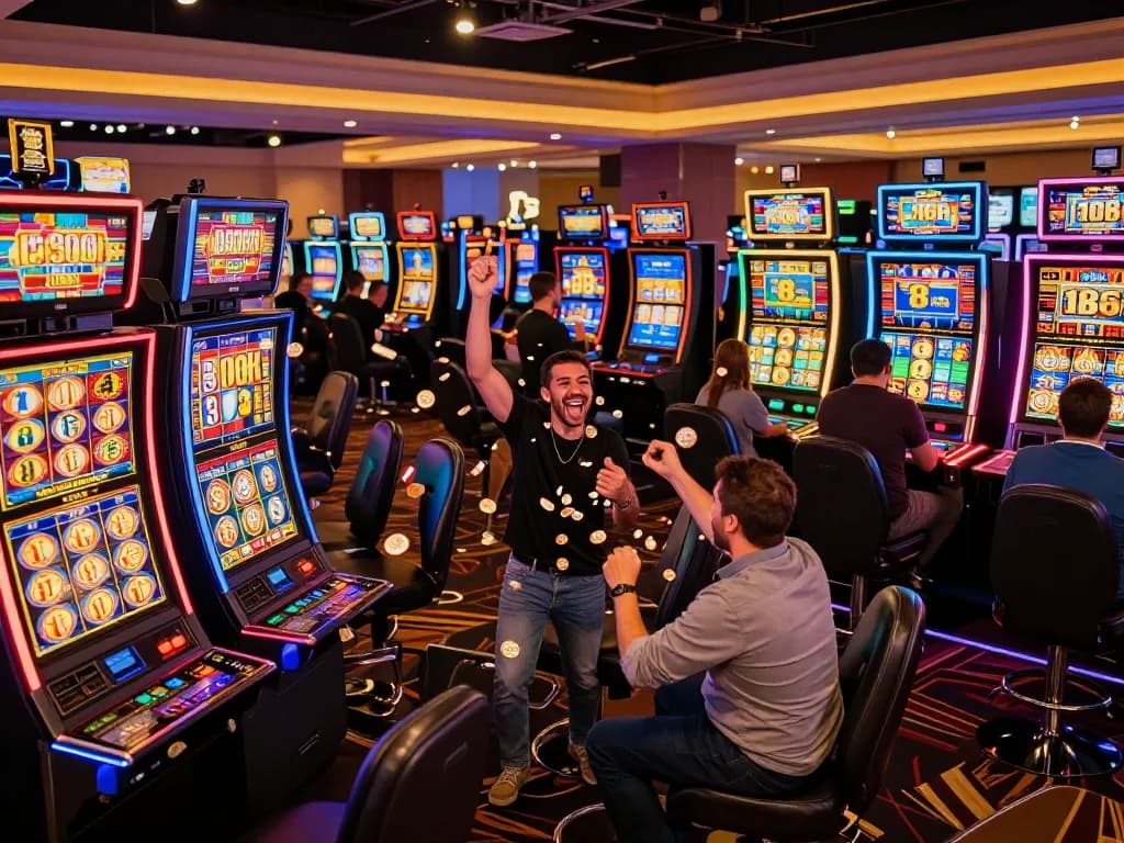Celebrating a jackpot win at the casino, highlighting the excitement of luck with LuckyIndex.