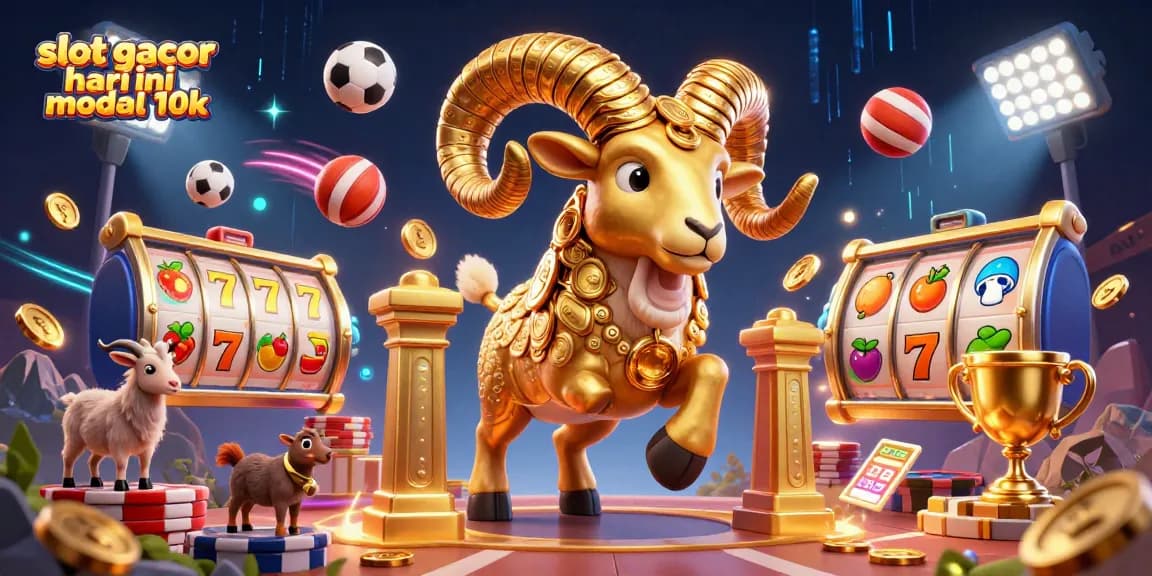 Experience the thrill of slot gacor hari ini modal 10k with dynamic illustrations of spinning reels and joyful characters.
