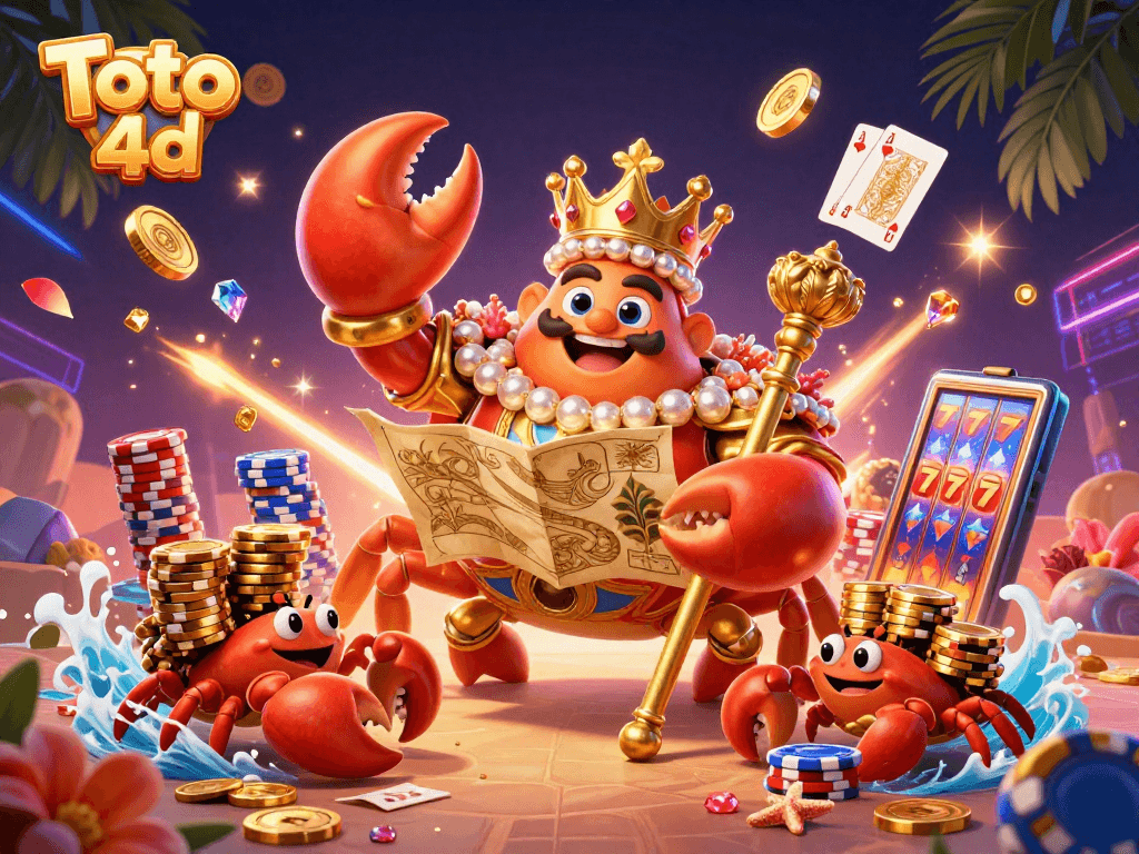 Toto 4d game visualization featuring a golden crab emperor and immersive casino elements.
