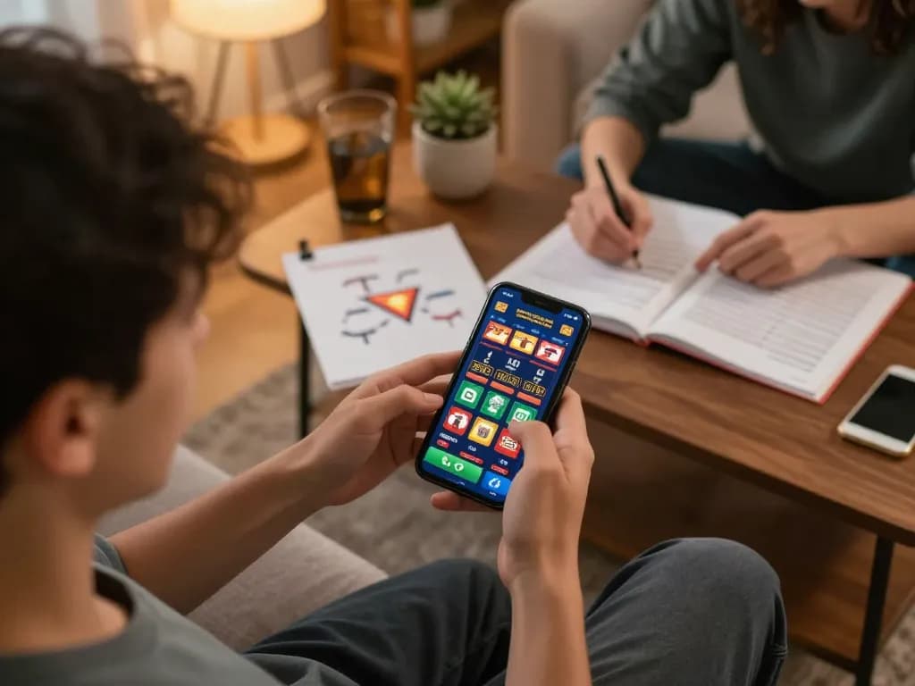 Engaging with 789win app for online gambling in a cozy home setting.