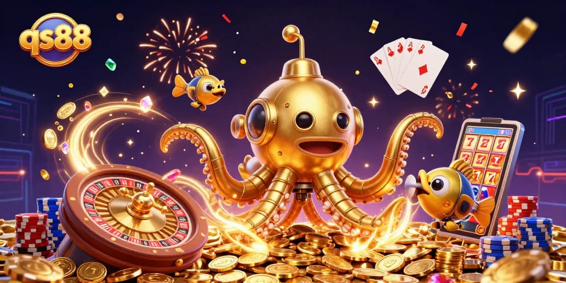 Experience thrilling gameplay with qs88 featuring a golden kraken submarine among casino elements.