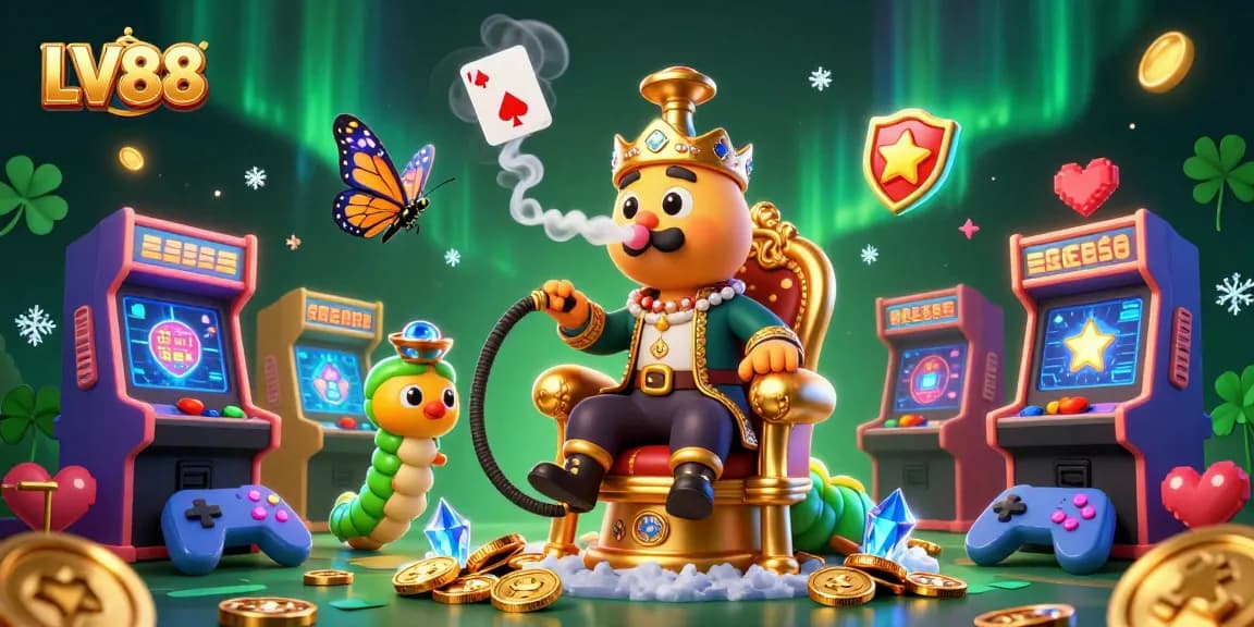 Experience the excitement of LV88 casino with vibrant character illustrations and dynamic gaming elements.