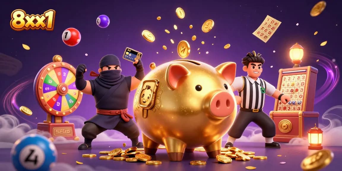8xx1 gaming scene showcases thrilling casino action with vibrant colors and lively characters.