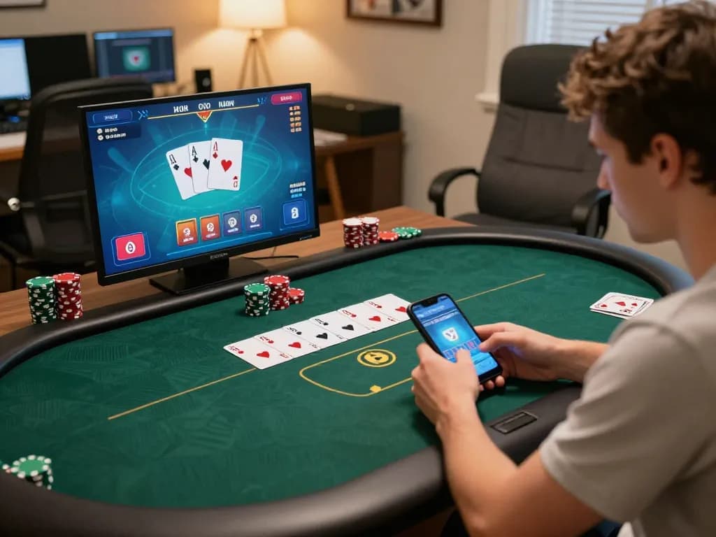 Pengguna Kenzototo terlibat dalam permainan poker online yang strategis sambil mengelola bankroll mereka.