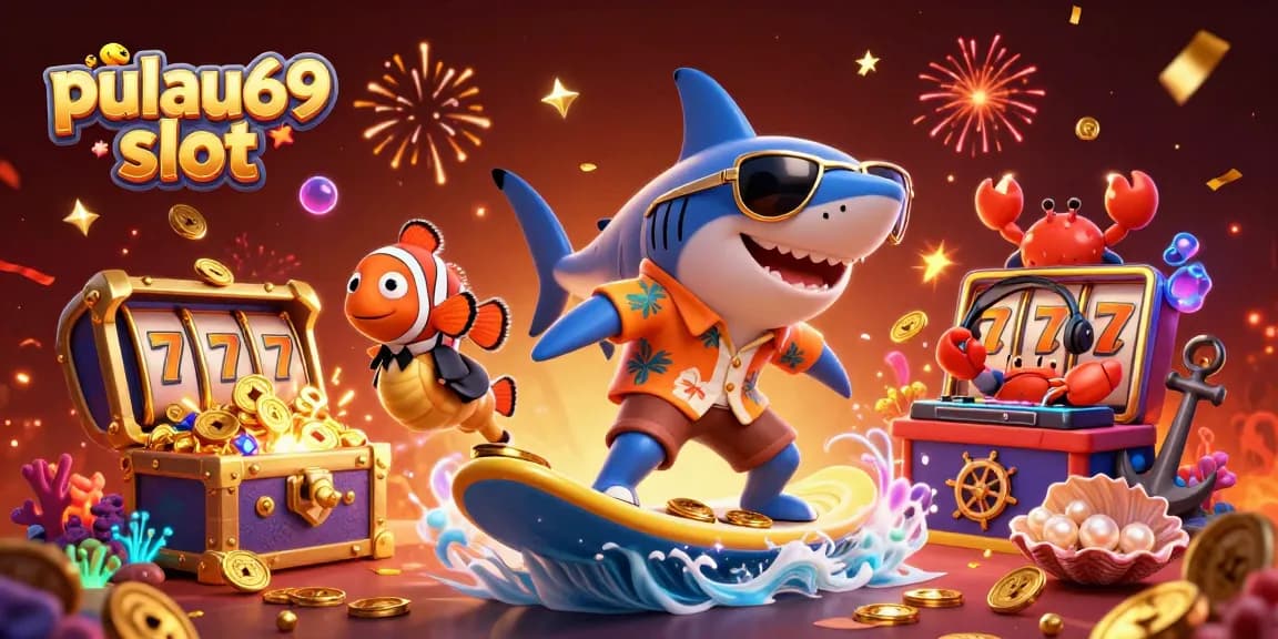Experience the excitement of pulau69 slot with a vibrant scene of underwater fun and treasure.