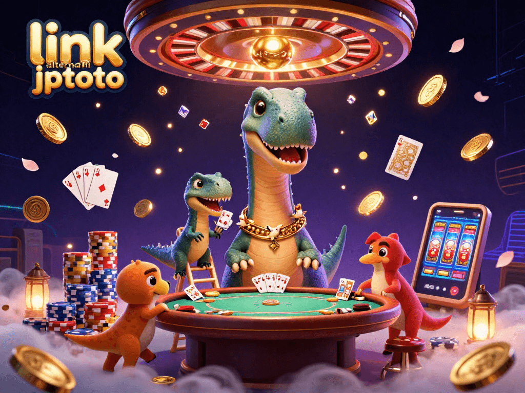 Experience the excitement of gaming with link alternatif jptoto in this vibrant 3D casino scene.