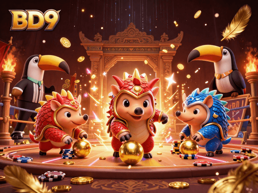 BD9 pangolins compete in a vibrant casino scene with poker chips and golden scales.