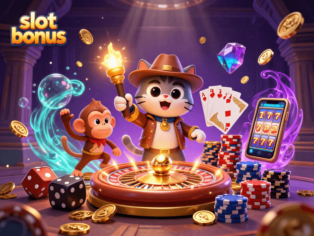 Experience the thrill of slot bonus adventures with explorers and treasure in a vibrant digital casino world.